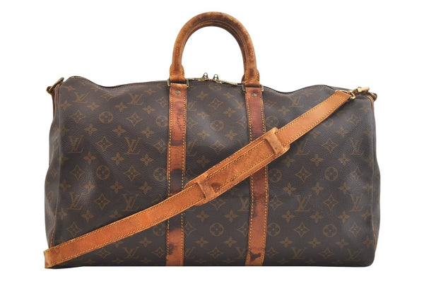 Authentic Louis Vuitton Monogram Keepall Bandouliere 45 M41418 Boston Bag 2544K