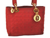 Authentic Christian Dior Lady Dior Nylon Cannage Hand Bag Purse Red CD 2546J