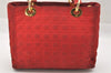 Authentic Christian Dior Lady Dior Nylon Cannage Hand Bag Purse Red CD 2546J