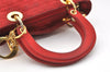 Authentic Christian Dior Lady Dior Nylon Cannage Hand Bag Purse Red CD 2546J