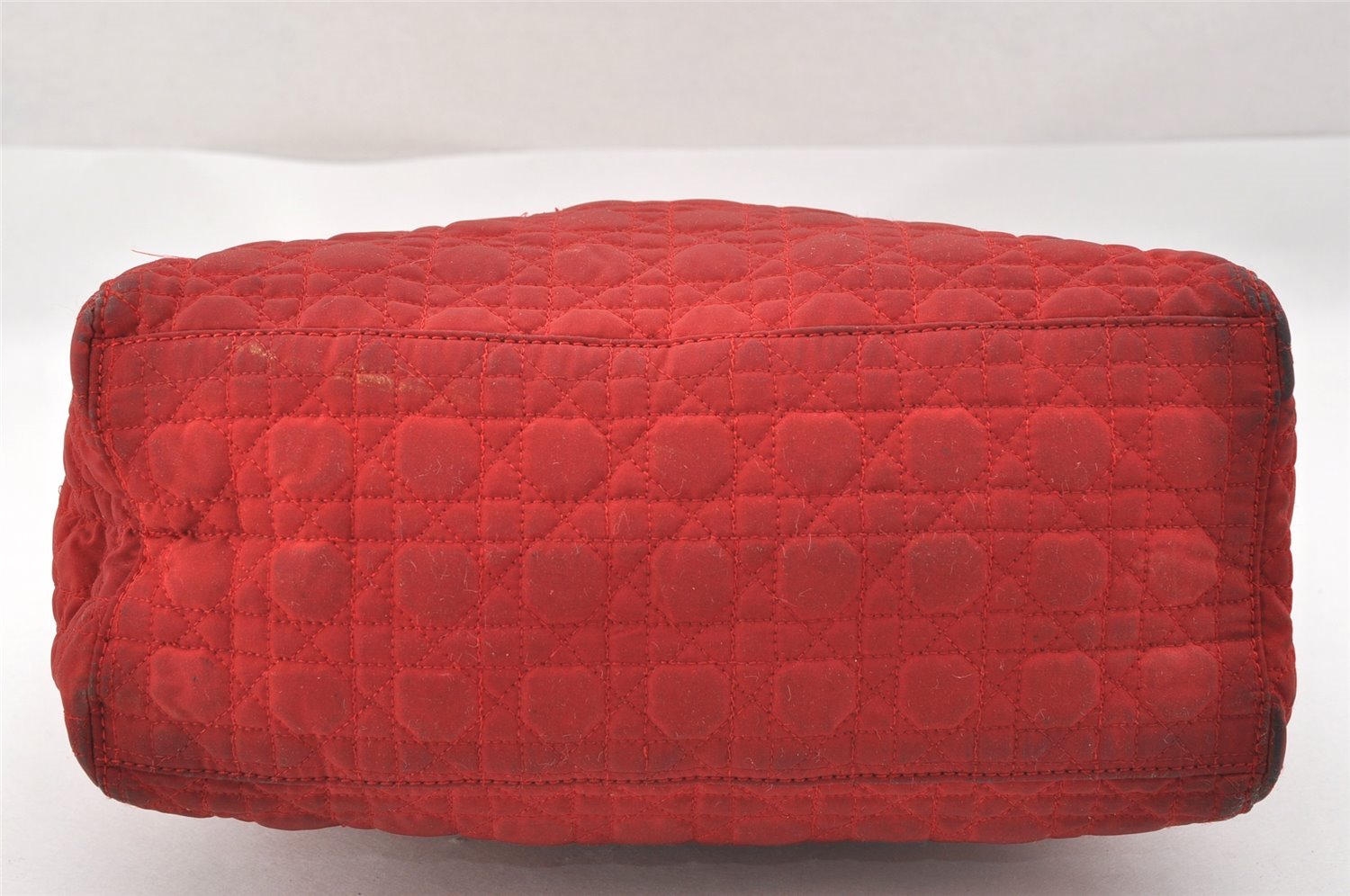 Authentic Christian Dior Lady Dior Nylon Cannage Hand Bag Purse Red CD 2546J