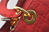 Authentic Christian Dior Lady Dior Nylon Cannage Hand Bag Purse Red CD 2546J