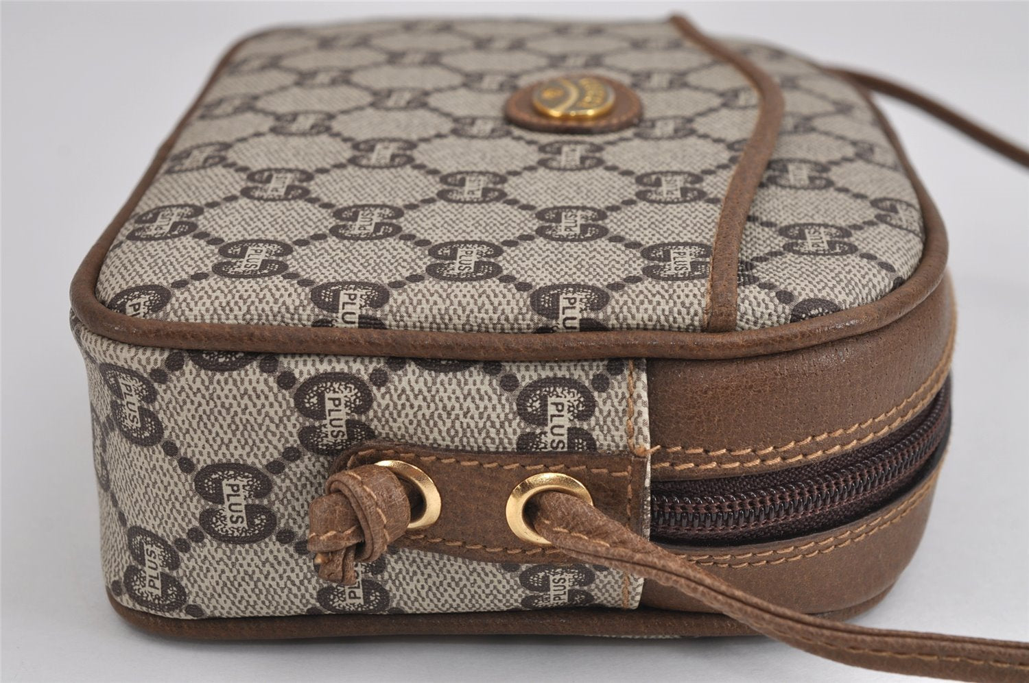 Authentic GUCCI GG Plus Shoulder Cross Body Bag Purse PVC Leather Brown 2549J