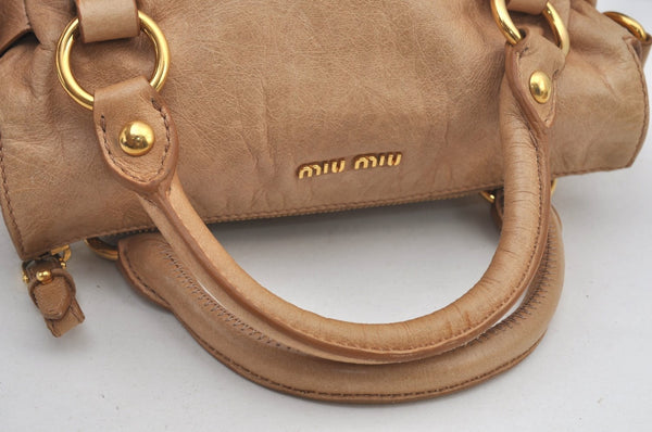 Authentic MIU MIU Ribbon Leather 2Way Shoulder Hand Bag Purse Beige 2550J