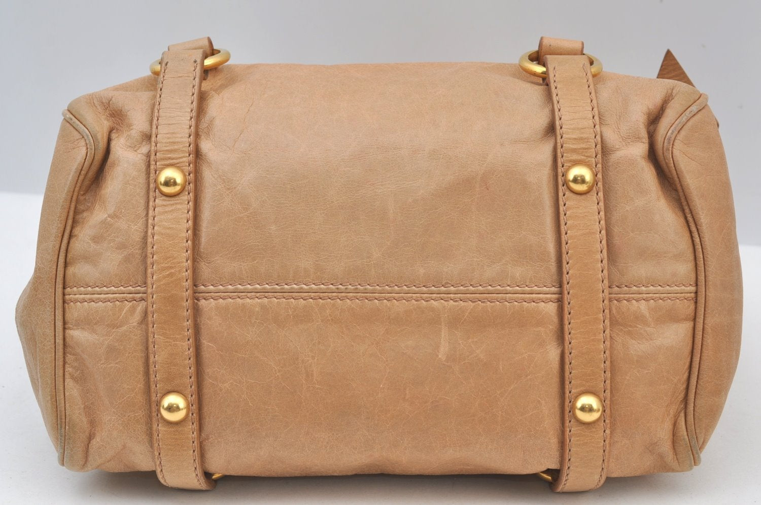 Authentic MIU MIU Ribbon Leather 2Way Shoulder Hand Bag Purse Beige 2550J