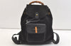 Authentic GUCCI Bamboo Drawstring Backpack Purse Suede Leather Black 2554K