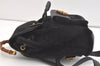 Authentic GUCCI Bamboo Drawstring Backpack Purse Suede Leather Black 2554K