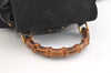 Authentic GUCCI Bamboo Drawstring Backpack Purse Suede Leather Black 2554K