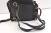 Authentic GUCCI Bamboo Drawstring Backpack Purse Suede Leather Black 2554K