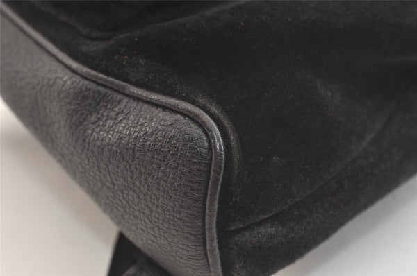 Authentic GUCCI Bamboo Drawstring Backpack Purse Suede Leather Black 2554K
