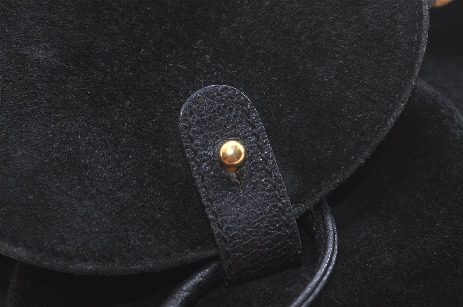 Authentic GUCCI Bamboo Drawstring Backpack Purse Suede Leather Black 2554K