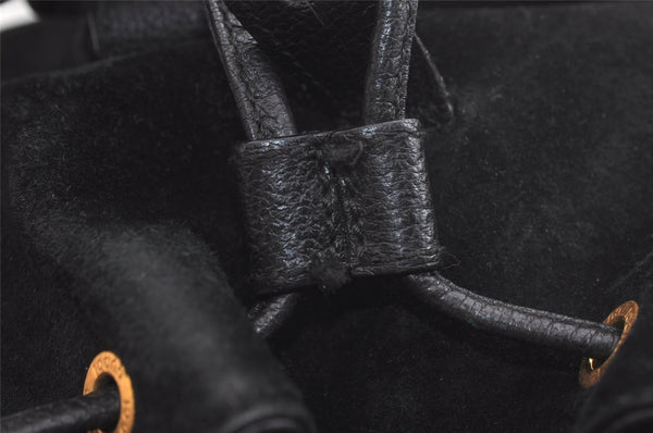 Authentic GUCCI Bamboo Drawstring Backpack Purse Suede Leather Black 2554K