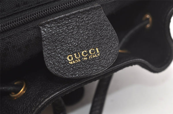 Authentic GUCCI Bamboo Drawstring Backpack Purse Suede Leather Black 2554K