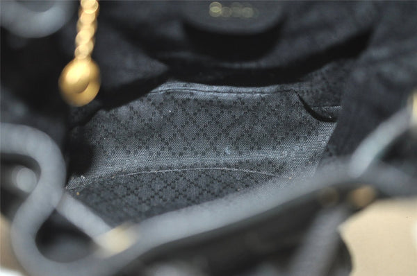 Authentic GUCCI Bamboo Drawstring Backpack Purse Suede Leather Black 2554K