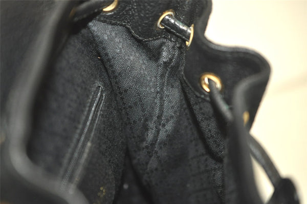 Authentic GUCCI Bamboo Drawstring Backpack Purse Suede Leather Black 2554K
