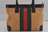 Authentic GUCCI Web Sherry Line Shoulder Tote Bag Canvas Leather Beige 2555J