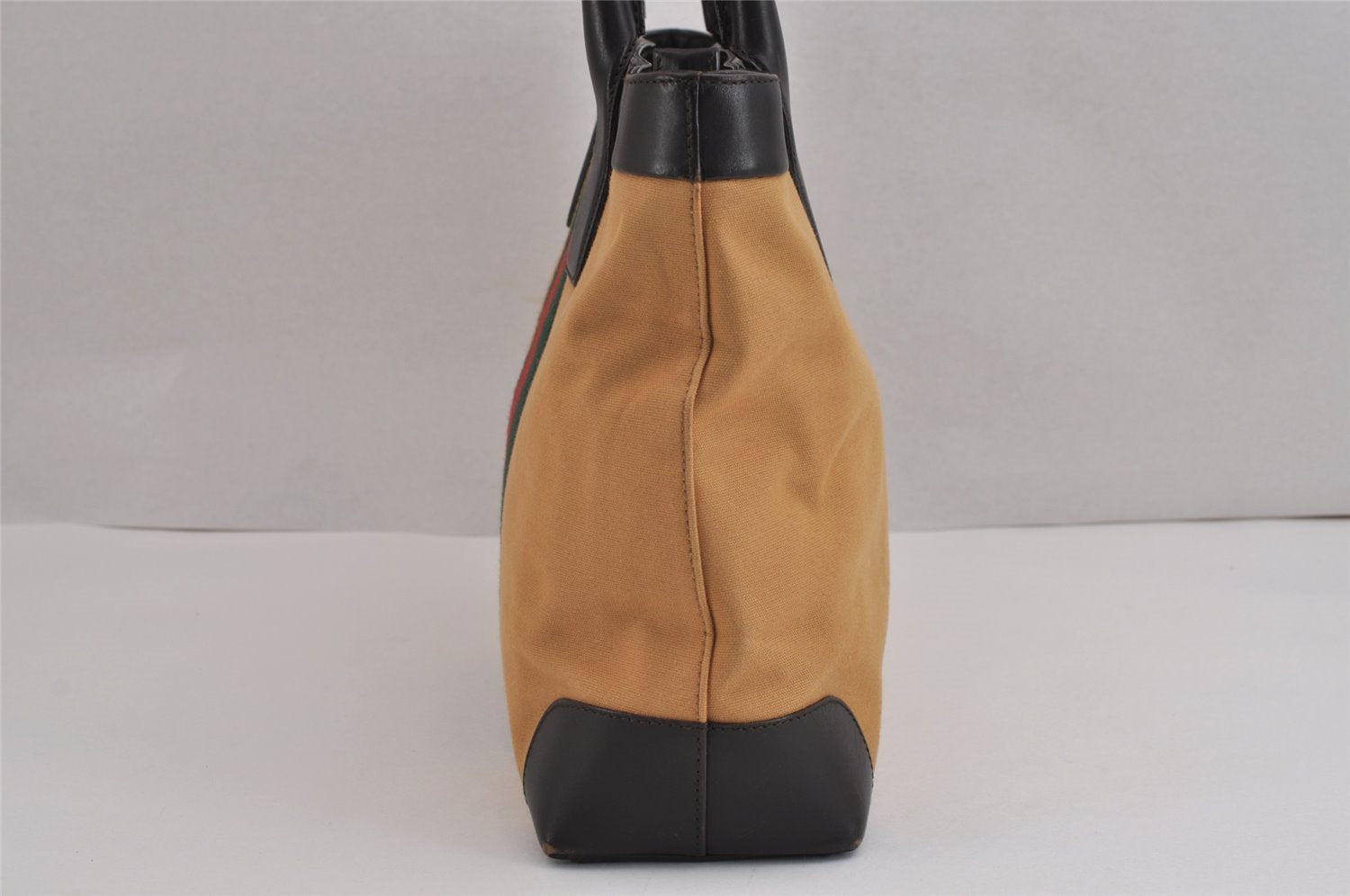 Authentic GUCCI Web Sherry Line Shoulder Tote Bag Canvas Leather Beige 2555J