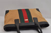 Authentic GUCCI Web Sherry Line Shoulder Tote Bag Canvas Leather Beige 2555J