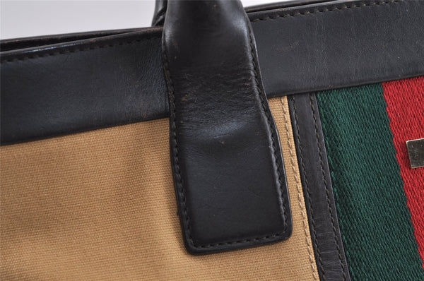 Authentic GUCCI Web Sherry Line Shoulder Tote Bag Canvas Leather Beige 2555J