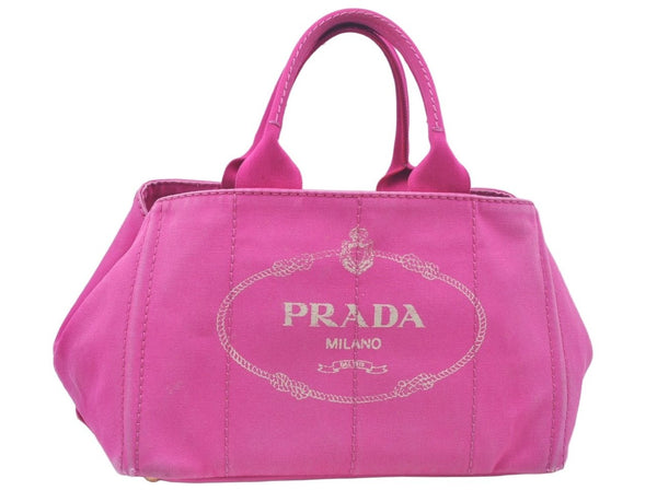 Authentic PRADA Vintage Canapa M Denim Tote Hand Bag Pink 2555K