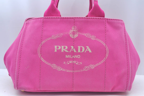 Authentic PRADA Vintage Canapa M Denim Tote Hand Bag Pink 2555K