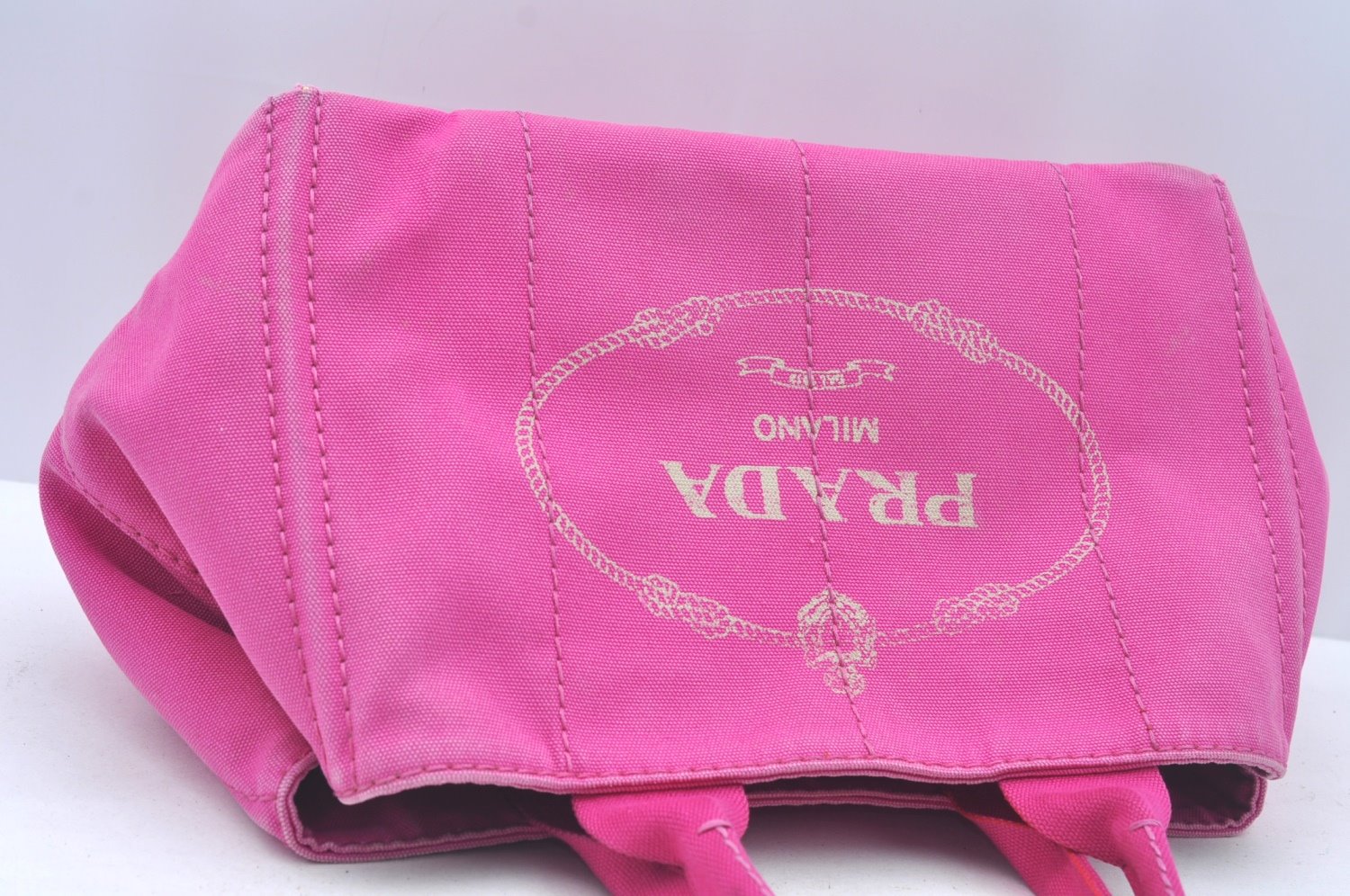 Authentic PRADA Vintage Canapa M Denim Tote Hand Bag Pink 2555K