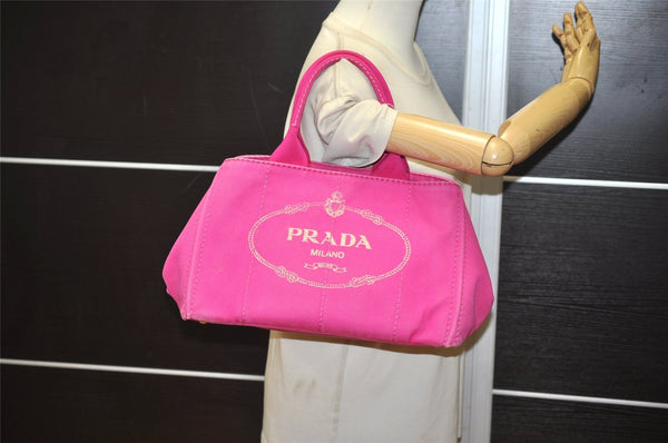 Authentic PRADA Vintage Canapa M Denim Tote Hand Bag Pink 2555K