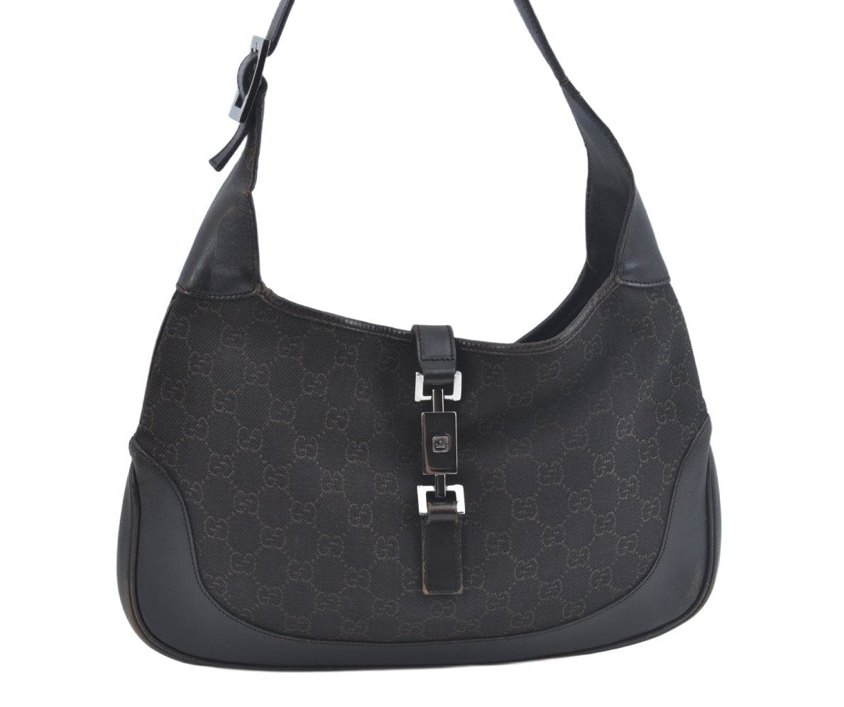 Authentic GUCCI Jackie Shoulder Hand Bag GG Canvas Leather 00963 Brown 2556J