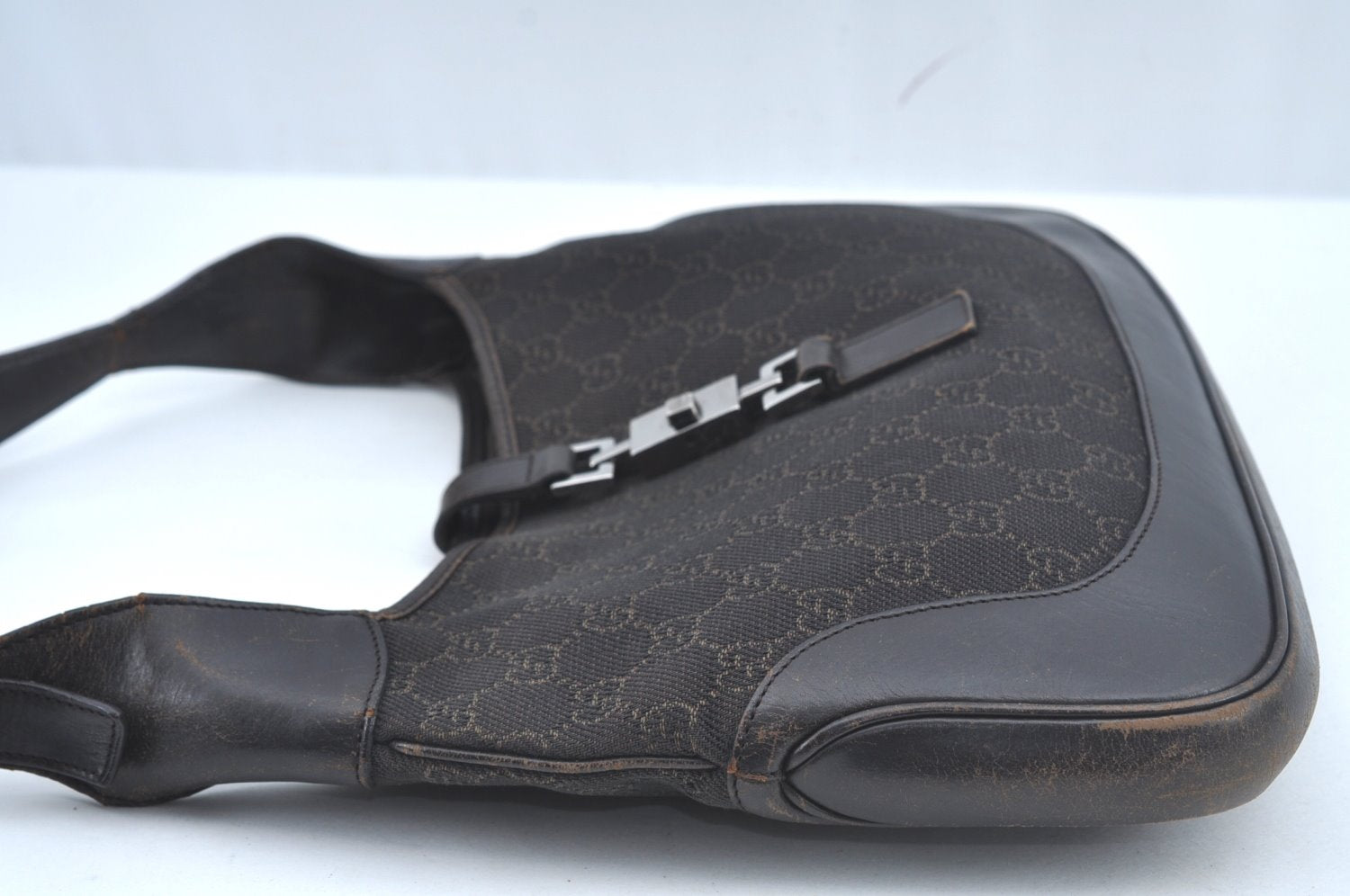 Authentic GUCCI Jackie Shoulder Hand Bag GG Canvas Leather 00963 Brown 2556J