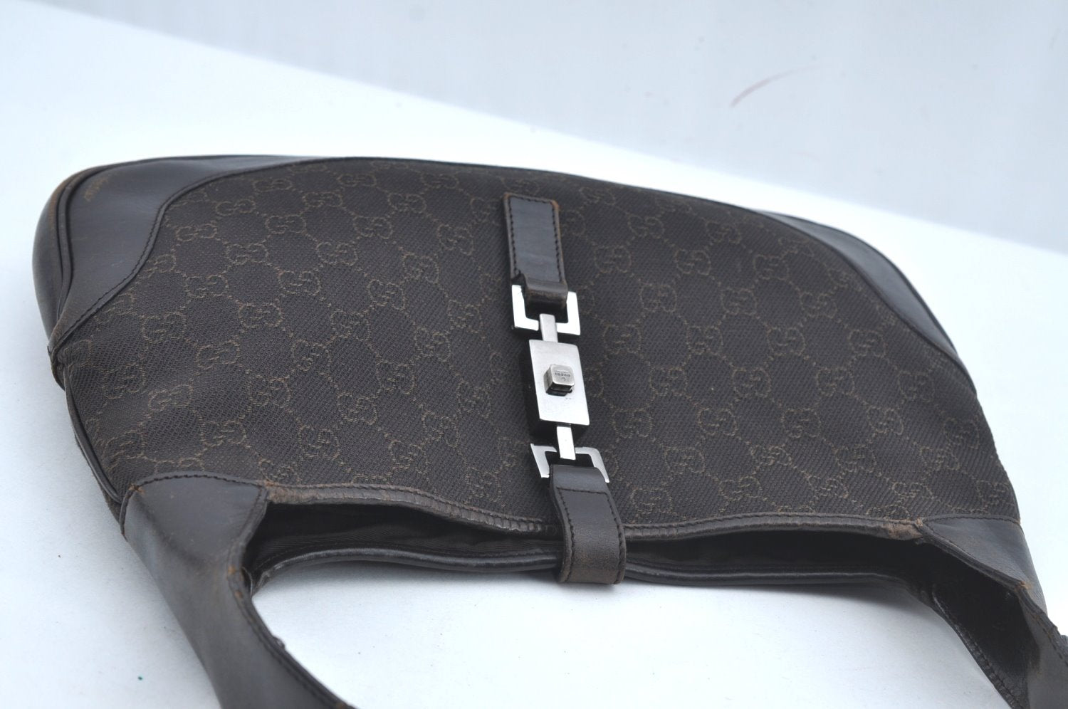 Authentic GUCCI Jackie Shoulder Hand Bag GG Canvas Leather 00963 Brown 2556J