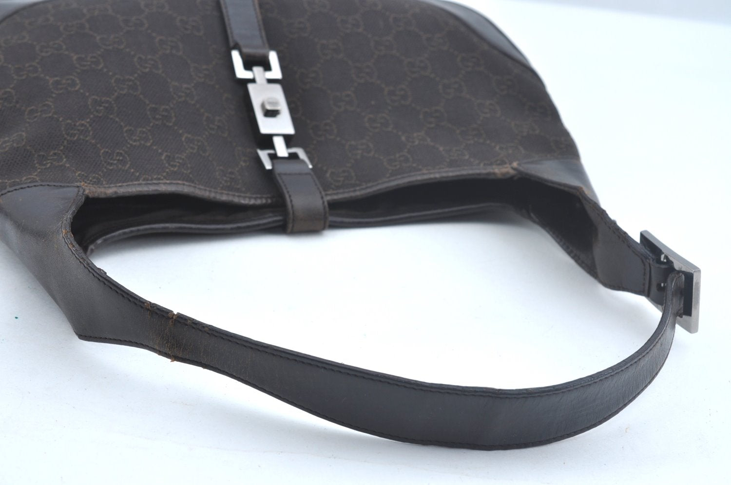 Authentic GUCCI Jackie Shoulder Hand Bag GG Canvas Leather 00963 Brown 2556J
