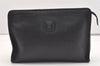 Authentic CELINE Vintage Clutch Hand Bag Purse Leather Black 2557J