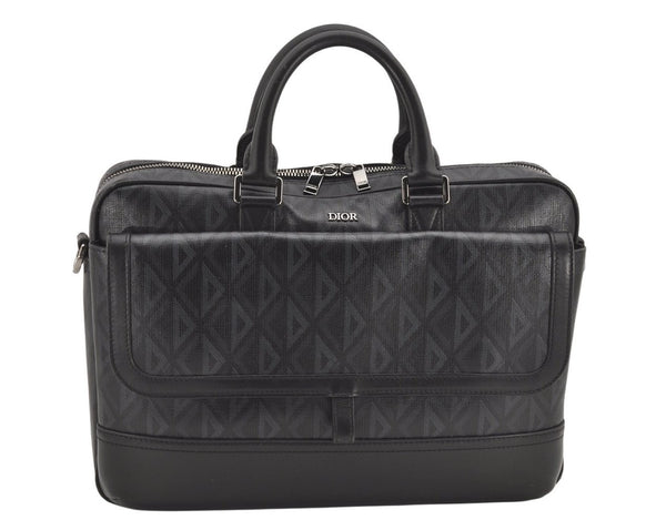 Authentic Christian Dior Hit The Road 2Way Briefcase PVC Leather Black 2557K