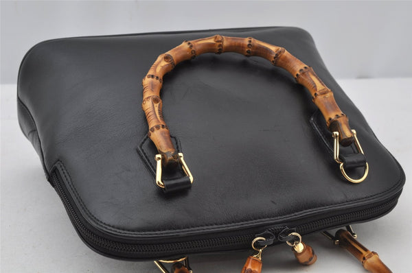 Authentic GUCCI Bamboo 2way Hand Shoulder Cross Body Bag Leather Black 2560J