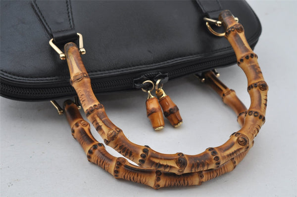 Authentic GUCCI Bamboo 2way Hand Shoulder Cross Body Bag Leather Black 2560J
