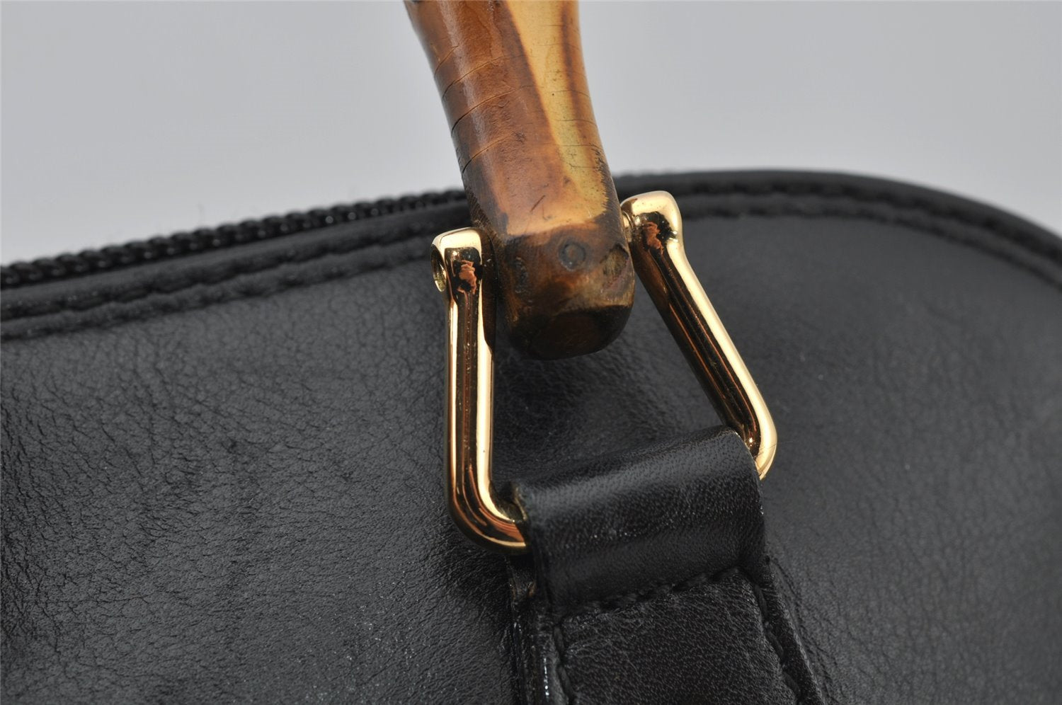 Authentic GUCCI Bamboo 2way Hand Shoulder Cross Body Bag Leather Black 2560J