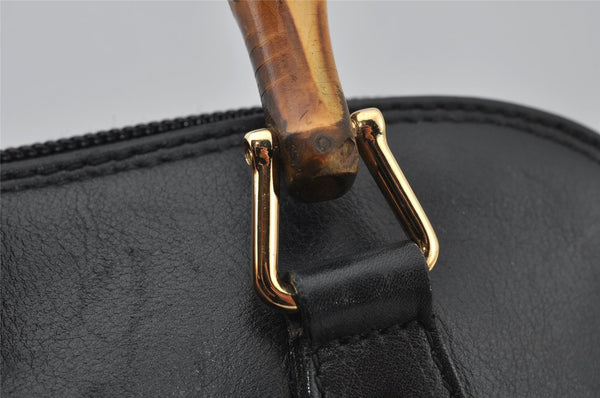 Authentic GUCCI Bamboo 2way Hand Shoulder Cross Body Bag Leather Black 2560J