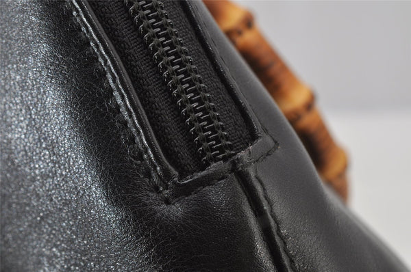 Authentic GUCCI Bamboo 2way Hand Shoulder Cross Body Bag Leather Black 2560J