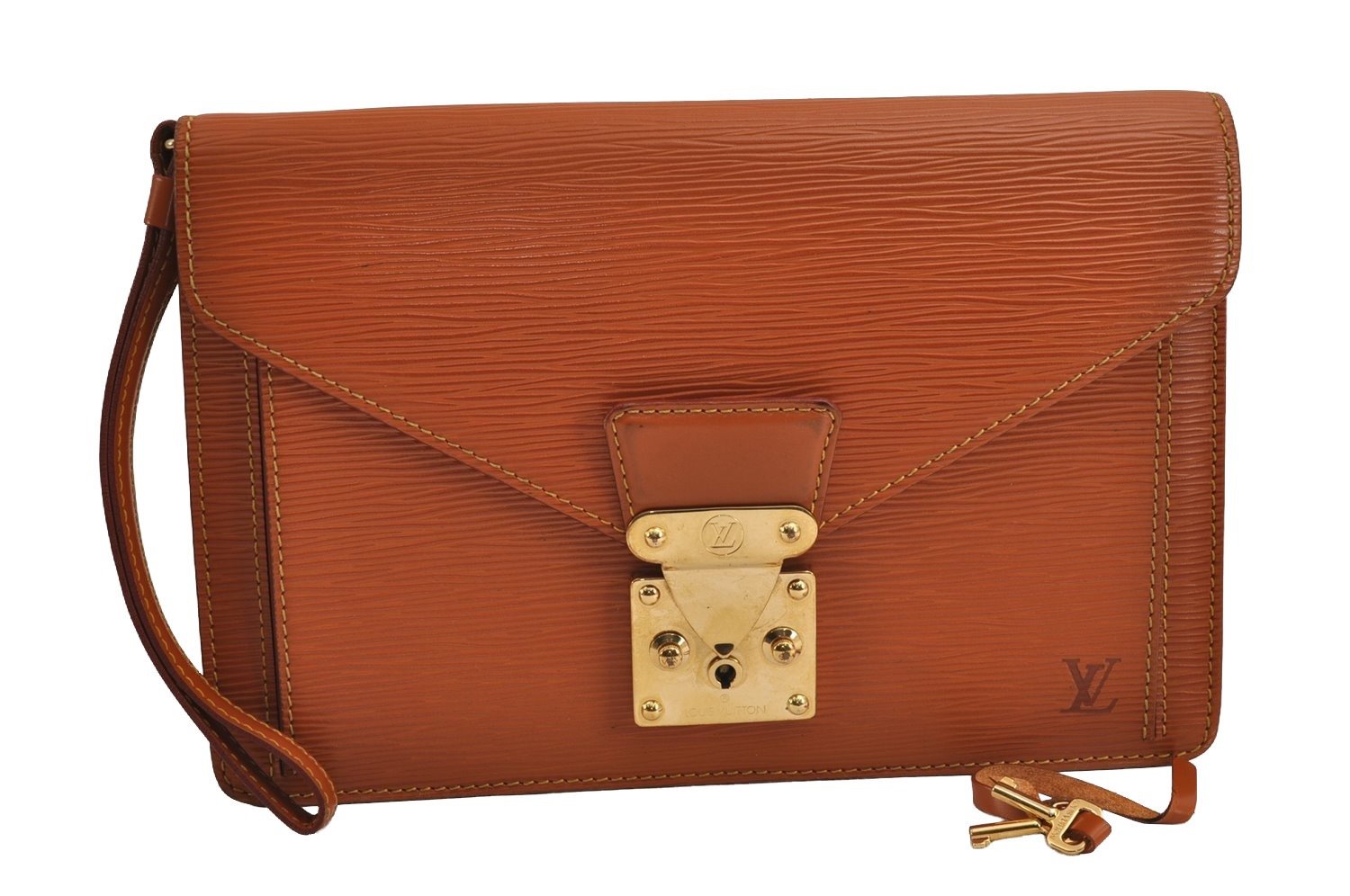 Authentic Louis Vuitton Epi Sellier Dragonne Clutch Bag Brown M52618 LV 2562J