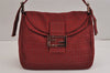 Authentic FENDI Zucchino Mamma Baguette Shoulder Bag Canvas Leather Red 2563J