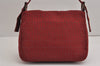 Authentic FENDI Zucchino Mamma Baguette Shoulder Bag Canvas Leather Red 2563J