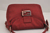 Authentic FENDI Zucchino Mamma Baguette Shoulder Bag Canvas Leather Red 2563J