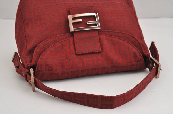 Authentic FENDI Zucchino Mamma Baguette Shoulder Bag Canvas Leather Red 2563J