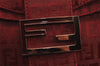 Authentic FENDI Zucchino Mamma Baguette Shoulder Bag Canvas Leather Red 2563J