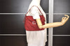 Authentic FENDI Zucchino Mamma Baguette Shoulder Bag Canvas Leather Red 2563J