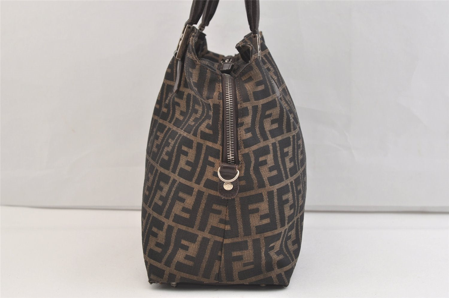 Authentic FENDI Vintage Zucca 2Way Shoulder Tote Bag Canvas Leather Brown 2563K