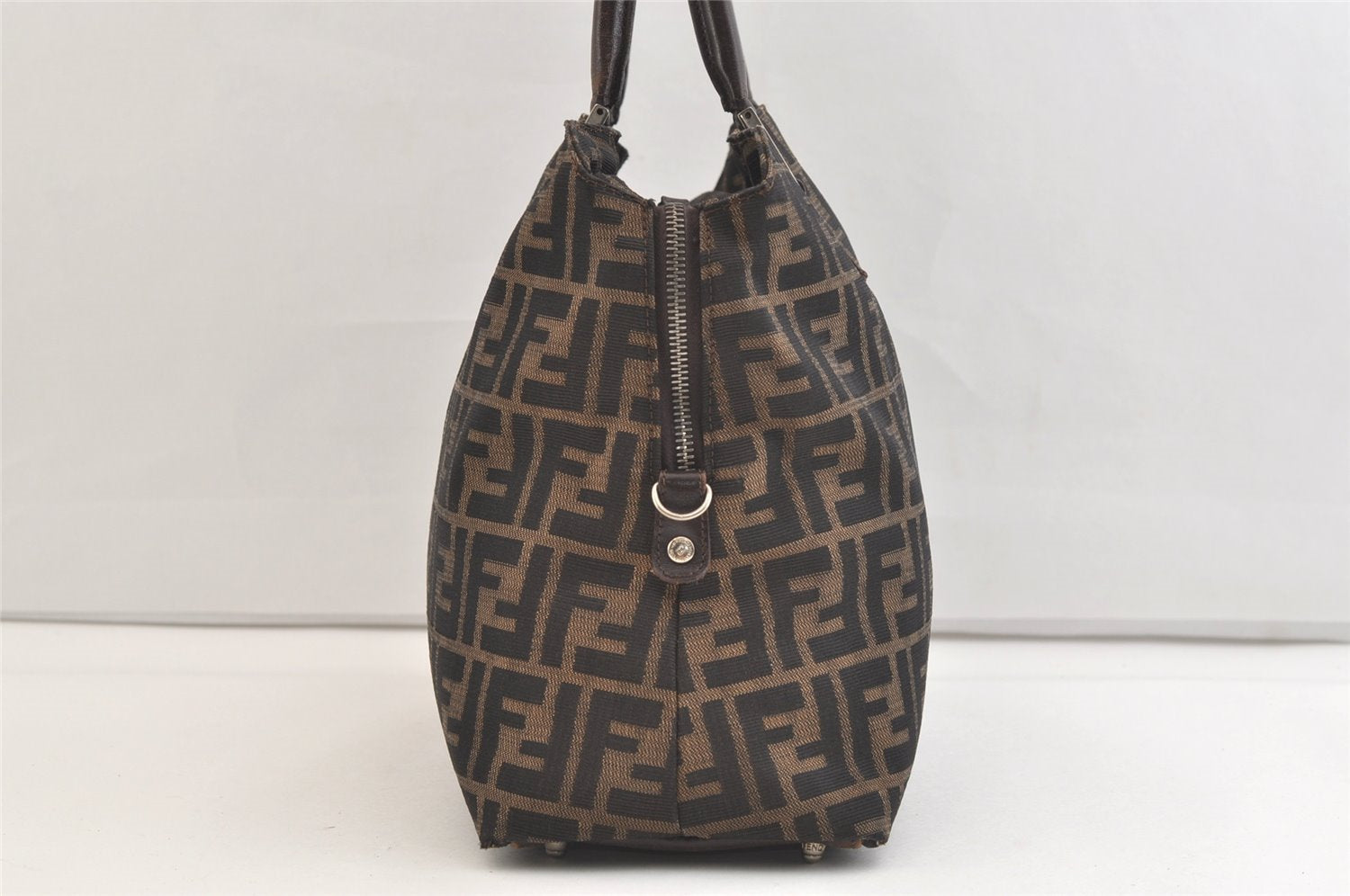 Authentic FENDI Vintage Zucca 2Way Shoulder Tote Bag Canvas Leather Brown 2563K