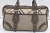 Authentic BURBERRY Vintage Nova Check Nylon Leather Hand Bag Khaki Green 2564K