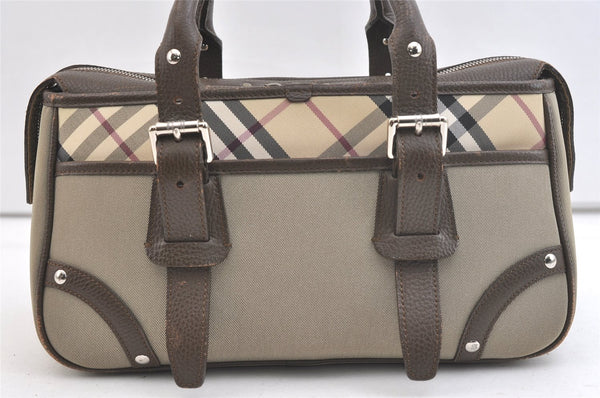 Authentic BURBERRY Vintage Nova Check Nylon Leather Hand Bag Khaki Green 2564K