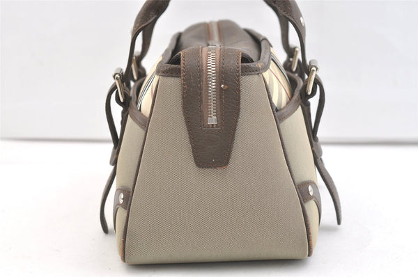 Authentic BURBERRY Vintage Nova Check Nylon Leather Hand Bag Khaki Green 2564K